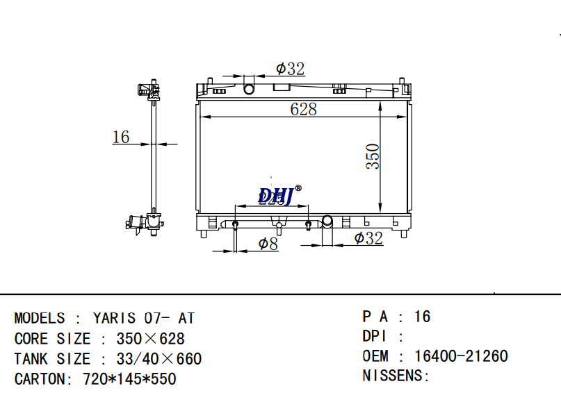 16400-21260 TOYOTA YARIS 07- AT radiator