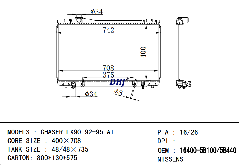 16400-5B440 16400-5B100 TOYOTA CHASER LX90 92-95 AT radiator