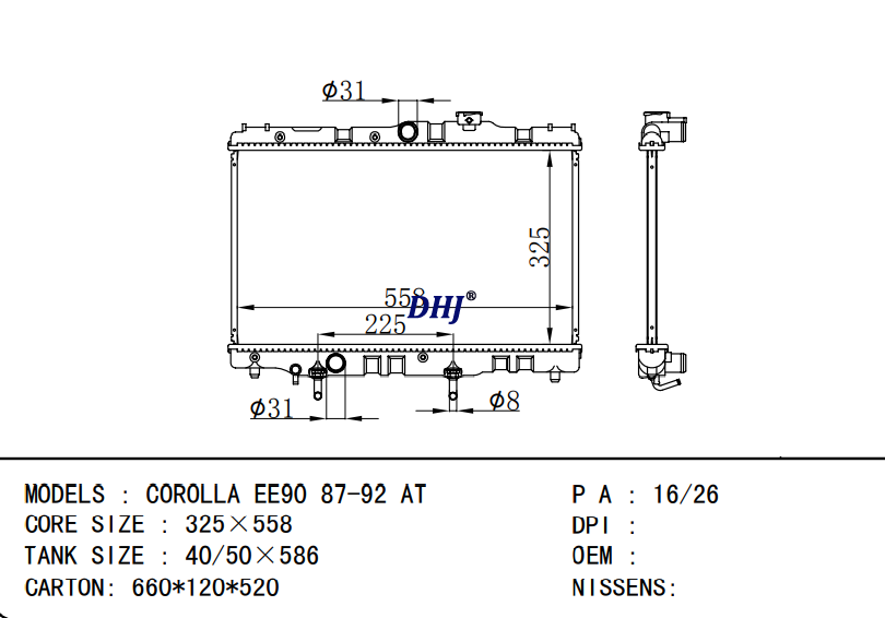 TOYOTA COROLLA EE90 87-92 AT radiator