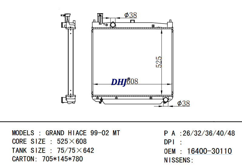 16400-30110 TOYOTA GRAND HIACE 99-02 MT radiator