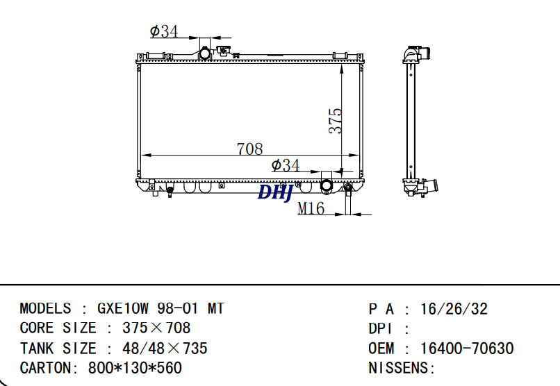 16400-70630 TOYOTA  GXE10W 98-01 MT radiator