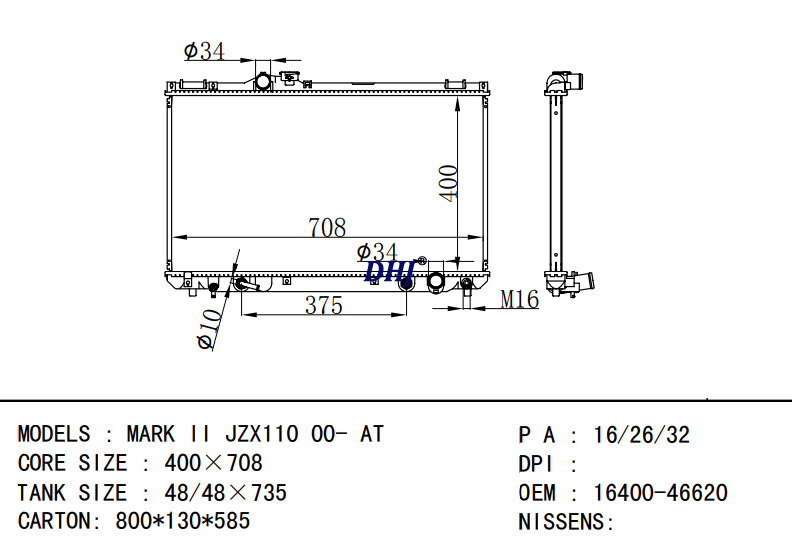 16400-46620 TOYOTA MARK II JZX110 00- AT radiator