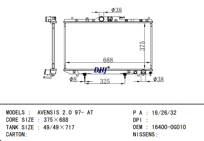 16400-0G010 16410-YZZ06 TOYOTA AVENSIS 2.0 97- AT radiator