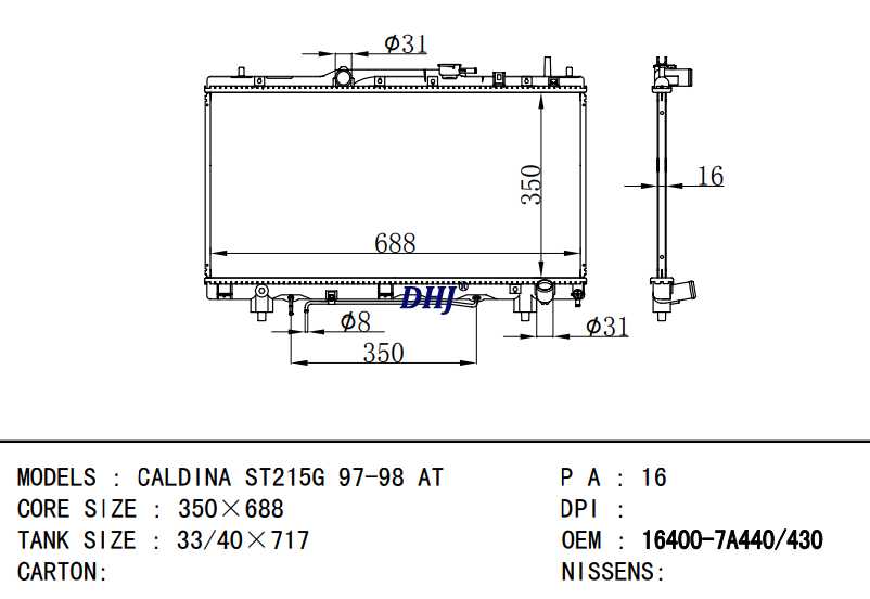 16400-7A440 16400-7A430 TOYOTA CALDINA ST215G 97-98 AT radiator