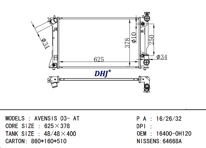 16400-0H120 16400-0H121 TOYOTA AVENSIS 03- AT radiator