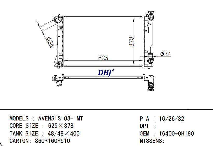 16400-0H180 16400-0H120 TOYOTA AVENSIS 03- MT radiator