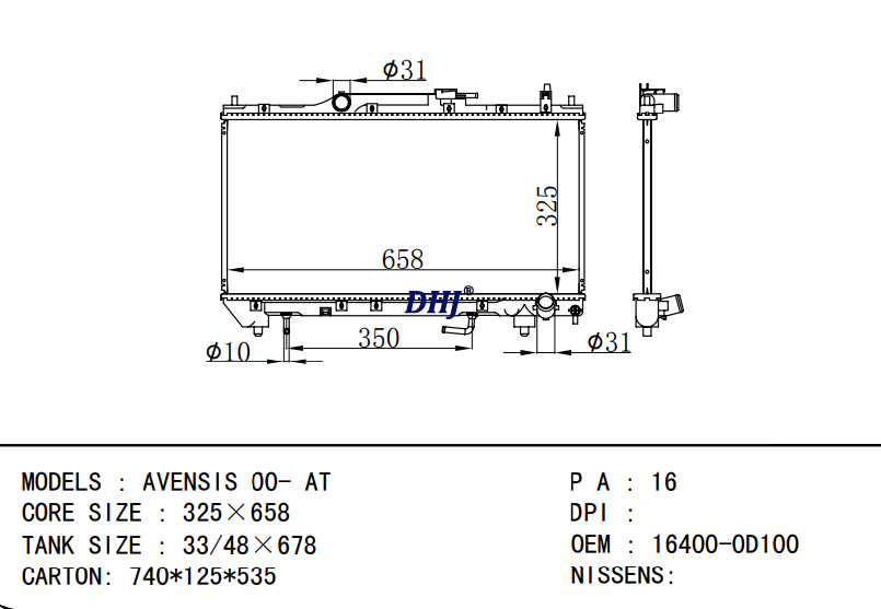 16400-0D100 TOYOTA AVENSIS 00- AT radiator