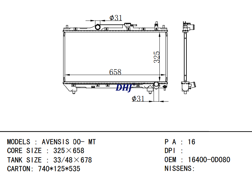 16400-0D080 TOYOTA AVENSIS 00- MT CAR RADIATOR