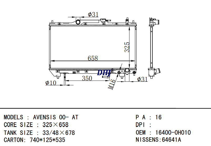 16400-0H010 TOYOTA AVENSIS 00- AT/MT radiator