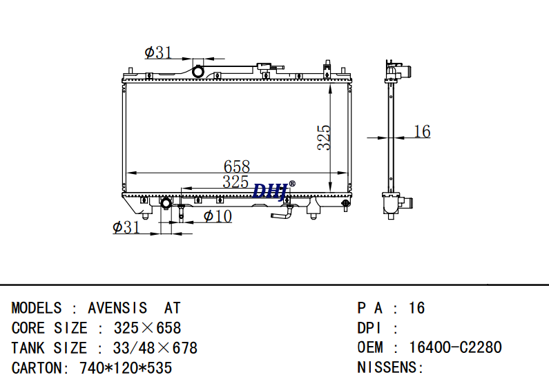 16400-C2280 16400-02280 TOYOTA  AVENSIS AT radiator