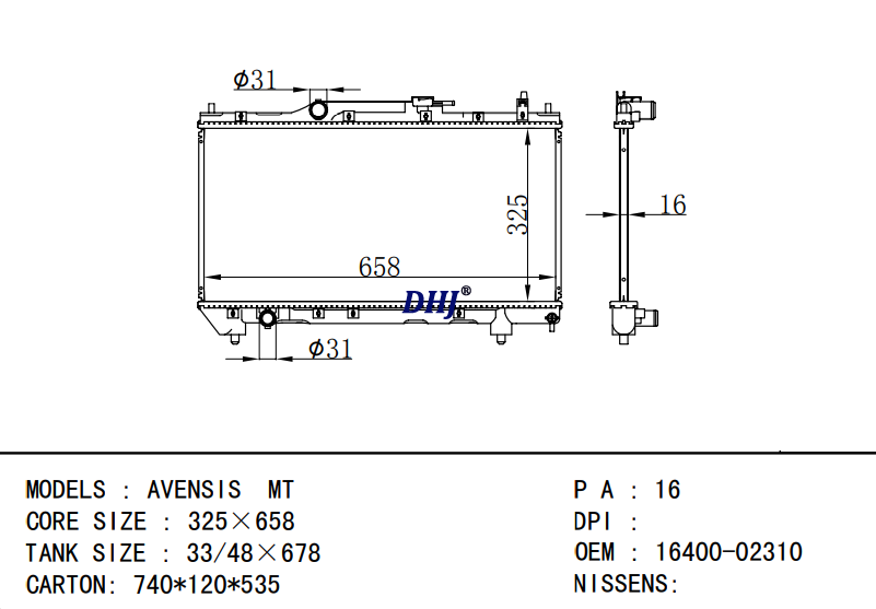 TOYOTA AVENSIS MT radiator 16400-02270 16400-02310