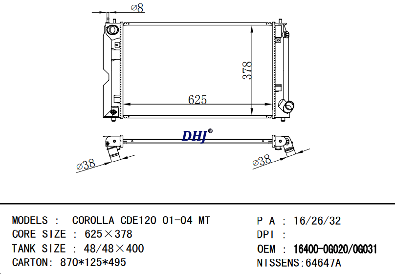 TOYOTA COROLLA radiator 16400-0G020 16400-2704 16400-0G021 16400-0G030 16400-0G03