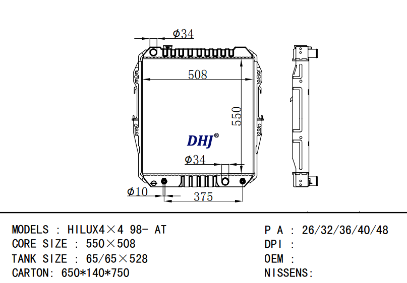 TOYOTA HILUX4×4 98- AT/MT radiator