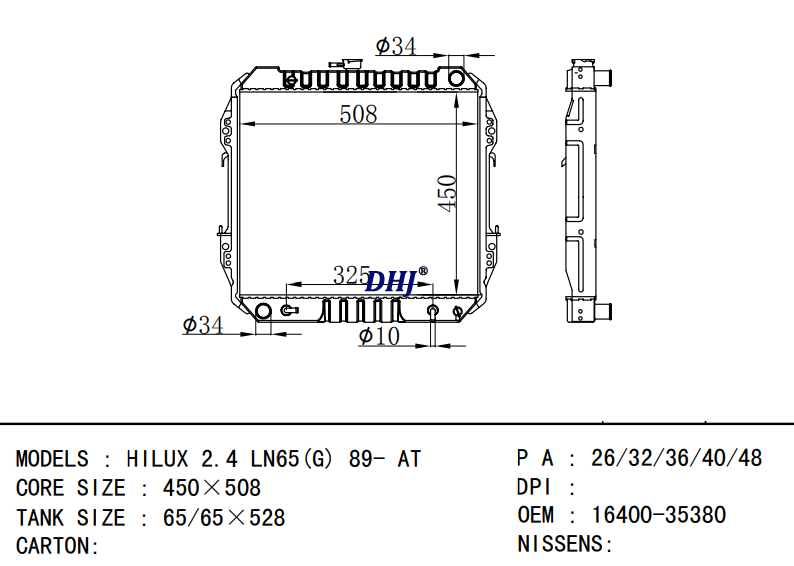 16400-35380 16400-54250 TOYOTA HILUX radiator