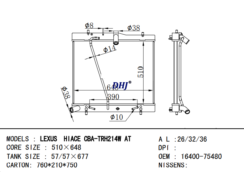 16400-75480 16400-75481 TOYOTA LEXUS HIACE CBA-TRH214W radiator