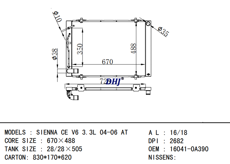 040044010A 16041-0A390 16041-0A391 TOYOTA SIENNA radiator