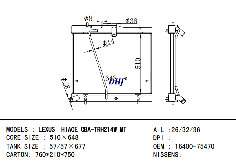 16400-75470 16400-75471 TOYOTA LEXUS HIACE CBA-TRH214W Radiator