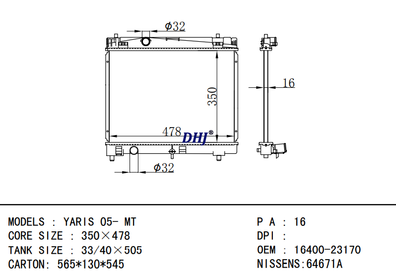 16400-23170 16400-0Q040 TOYOTA YARIS 05- MT radiator