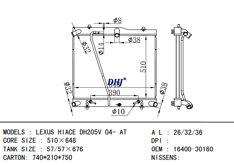 16400-30160 16400-30161 TOYOTA LEXUS HIACE DH205V 04- AT radiator