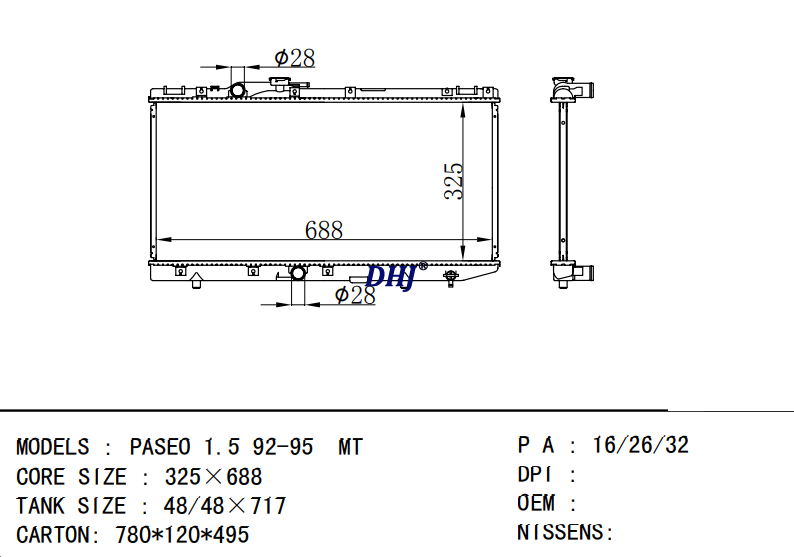 TOYOTA PASEO 1.5 92-95 MT radiator