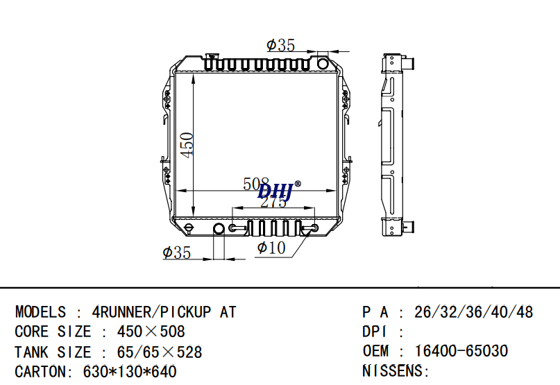 TOYOTA 4RUNNER/PICKUP radiator 16400-65030 16400-65040 16400-65041 16400-65050 16