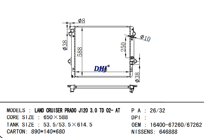 16400-67260 16400-67262 16400-67261 TOYOTA LAND CRUISER PRADO radiator