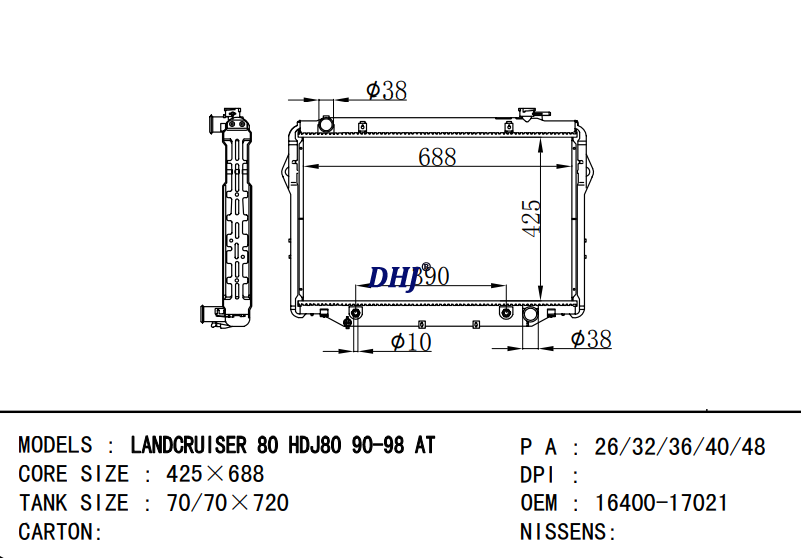 16400-17021 16400-17240 TOYOTA LAND CRUISER 80 HDJ80 90-98 AT/MT radiator