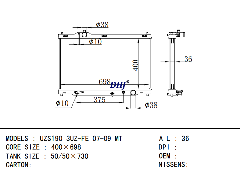 TOYOTA UZS190 3UZ-FE 07-09 MT radiator