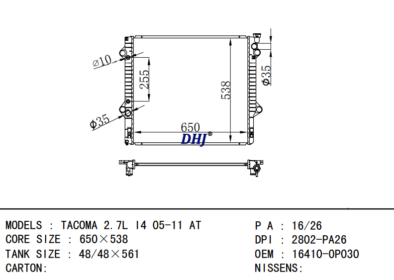 TOYOTA TACOMA radiato 16410-0P030 16410-0C180 DPI:2802-PA26