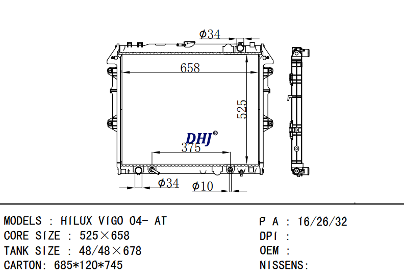 TOYOTA HILUX VIGO 04- AT/MT radiator