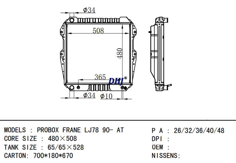 TOYOTA PROBOX FRANE LJ78 90- AT radiator