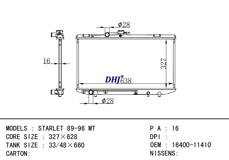 TOYOTA STARLET radiator 16400-11310 16400-11360 16400-11340 16400-11410 16400-1B0