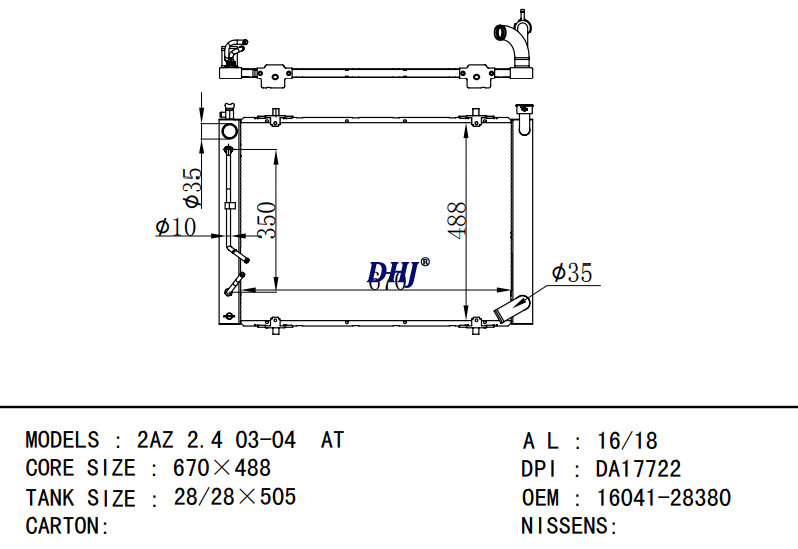  16041-28380 TOYOTA 2AZ 2.4 03-04 AT radiator