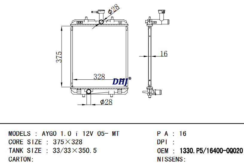 TOYOTA AYGO radiator 1330P5 16400-0Q010 16400-0Q020 1330P4