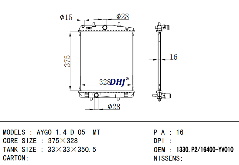 TOYOTA AYGO radiator 1300P2 16400-YV010 16400-YV020 1330P3