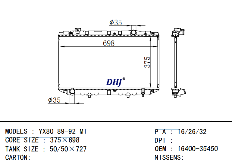 TOYOTA YX80 radiator 16400-35450 16400-35470