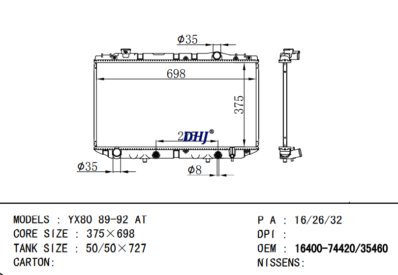 TOYOTA YX80 car radiator 16400-74420 16400-35460