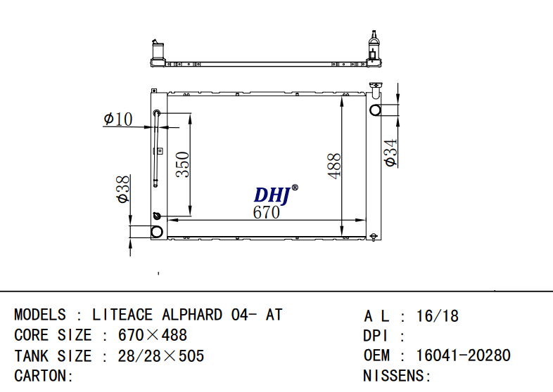  TOYOTA LITEACE ALPHARD radiator 16041-20280