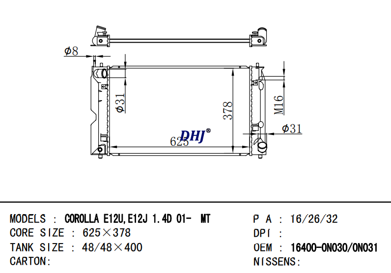 TOYOTA COROLLA Saloon RADIATOR 16400-0N030 16400-0N031