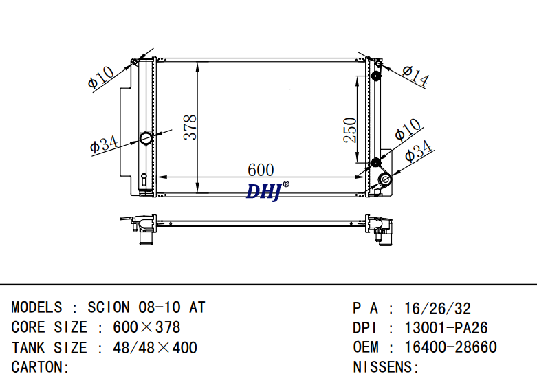  TOYOTA SCION radiator 16400-28660