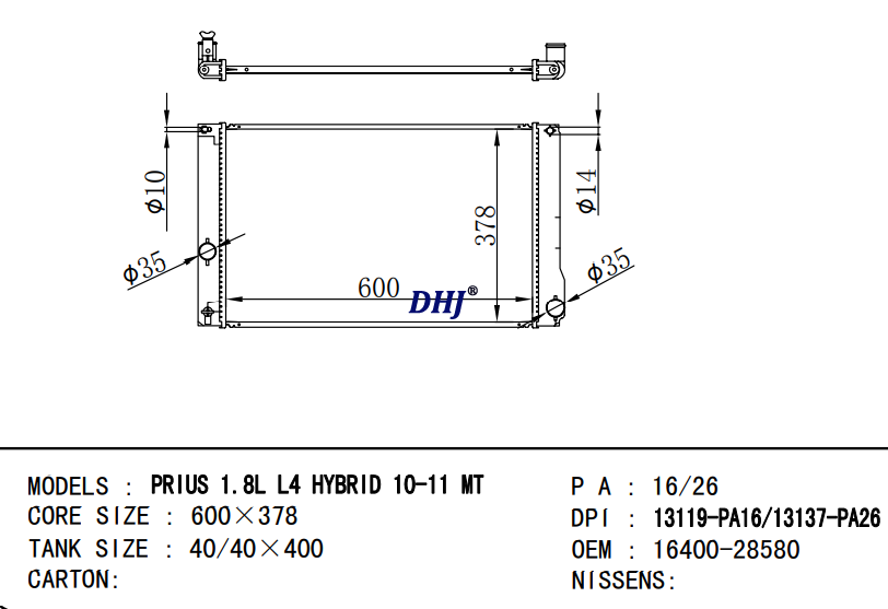 TOYOTA  PRIUS HYBRID radiator 16400-28580 16400-28581 13119-PA16 13137-PA26