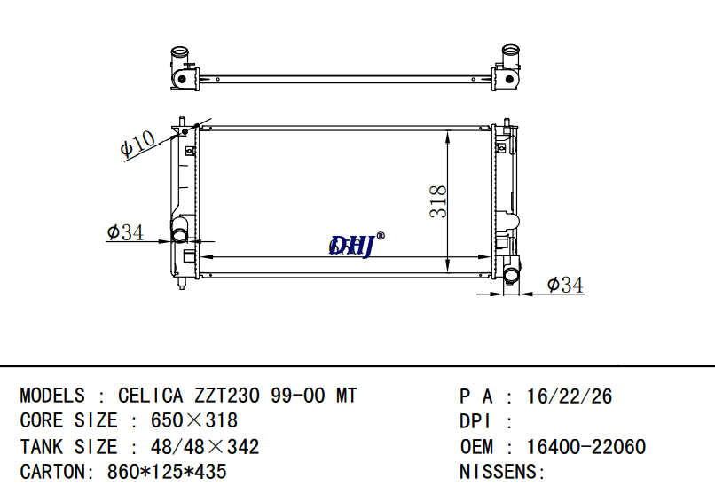 16400-22060 TOYOTA CELICA ZZT230 99-00 MT radiator