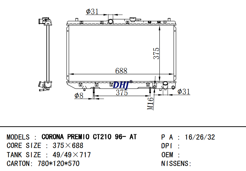 TOYOTA CORONA PREMIO CT210 96- AT radiator