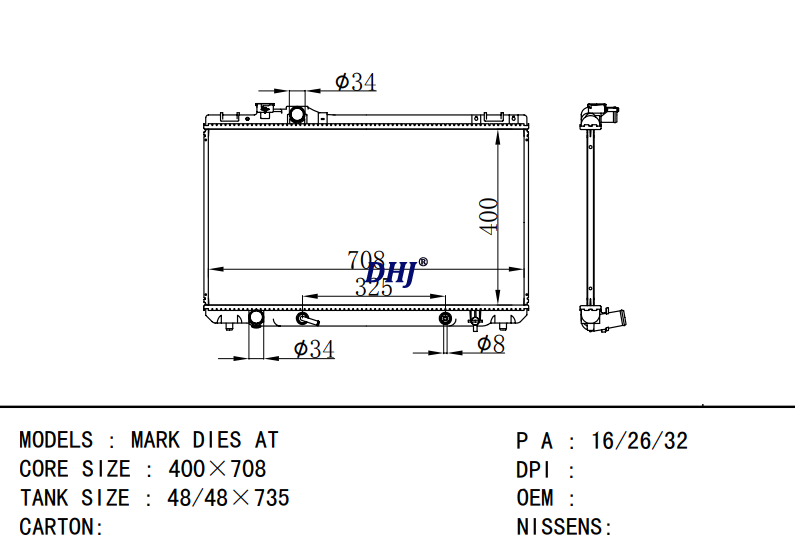 TOYOTA MARK DIES AT/MT radiator