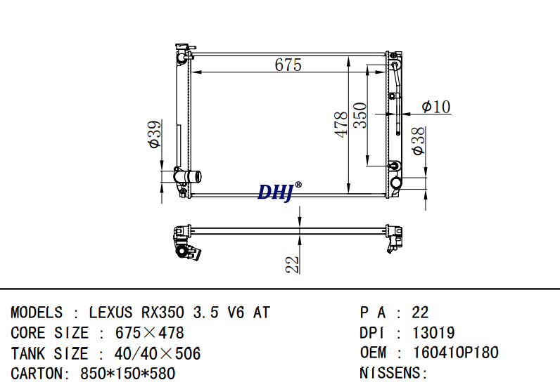 16041-OP180 TOYOTA  LEXUS RX350 3.5 V6 AT radiator