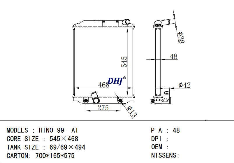 TOYOTA HINO 99-AT/MT truck radiator