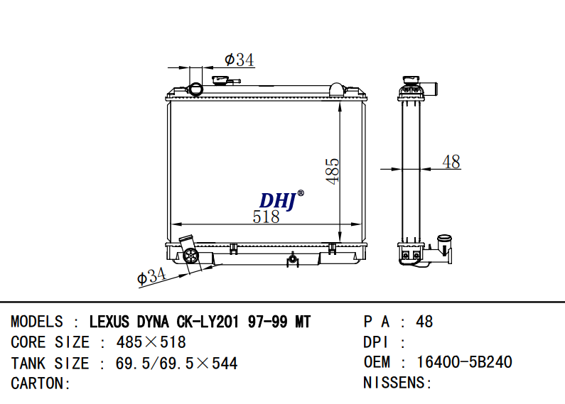 16400-5B240 Toyota LEXUS DYNA CK-LY201 LY211 3L radiator