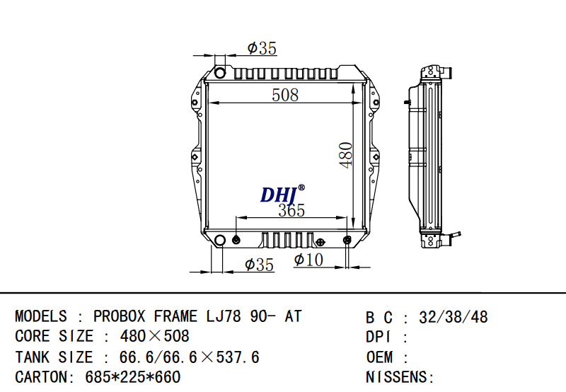 TOYOTA PROBOX FRAME LJ78 90- AT radiator