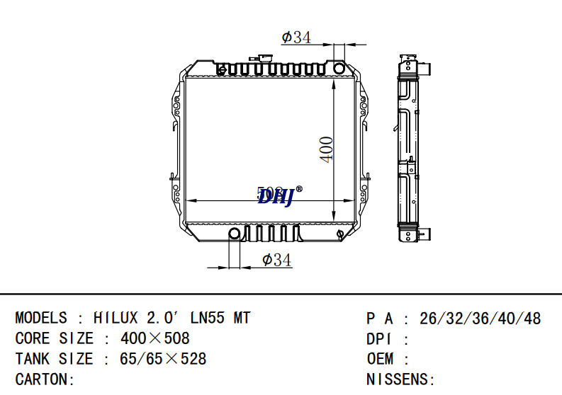 TOYOTA HILUX 2.0' LN55 MT radiator