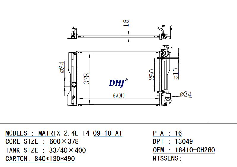 TOYOTA MATRIX radiator  16410-0H260 DPI:13049